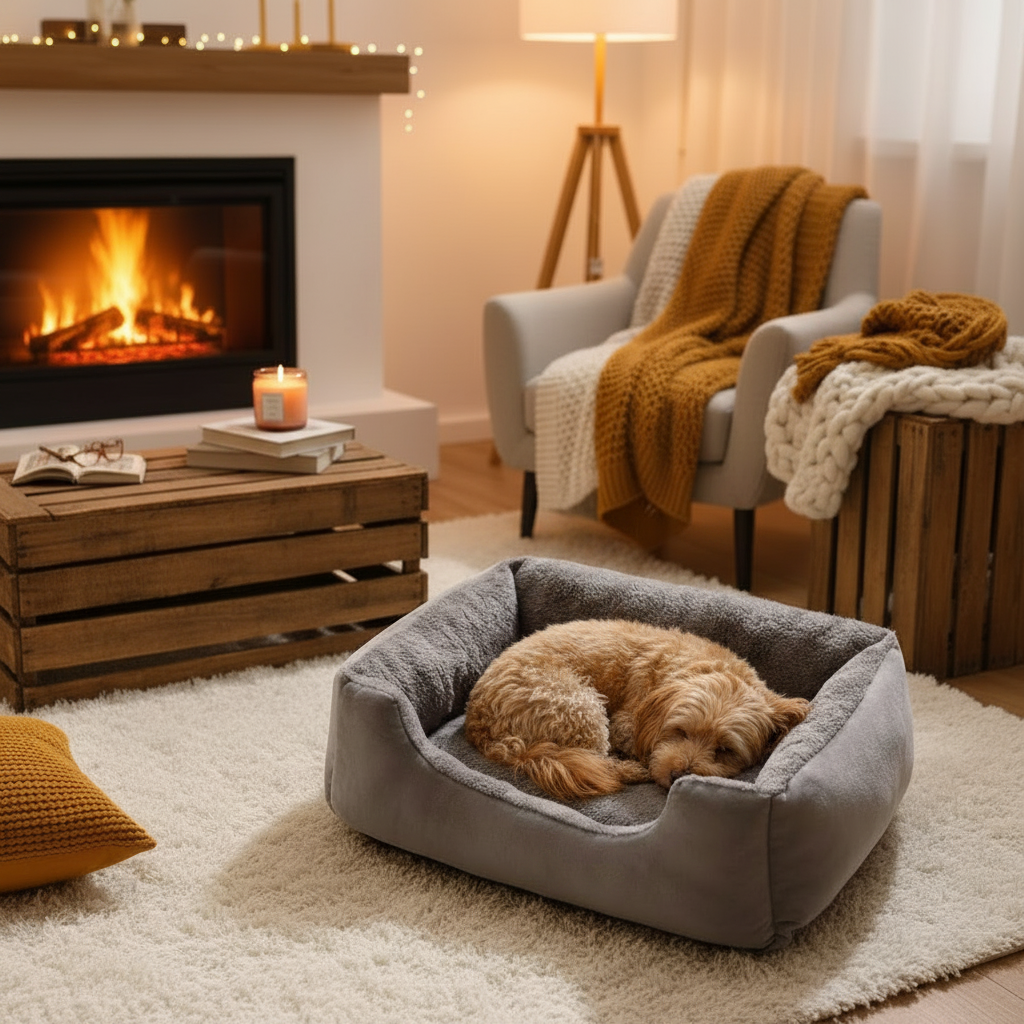 Coussin nid douillet gris taupe pour chien et chat mémoire de forme